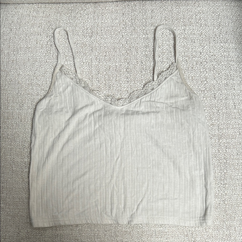White Lace-Trim Ribbed Cami